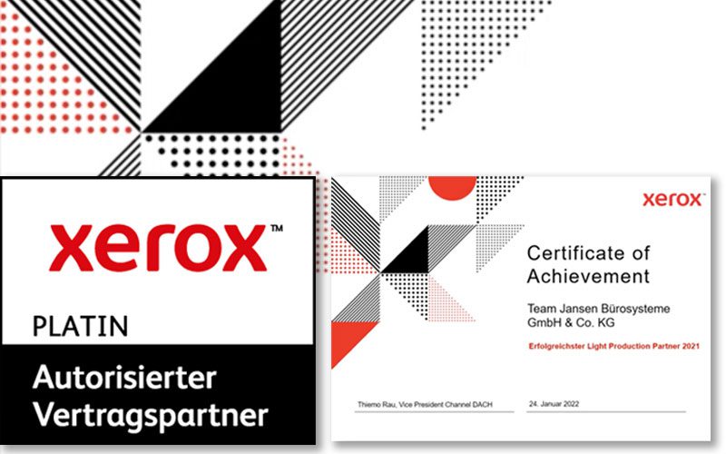 Ausgezeichnet als erfolgreichster Xerox Partner in der DACH Region für Light Production und erneut in der Pole-Position für die Zertifizierung als Xerox Platin Partner - so sind wir ins noch junge Jahr 2022 gestartet.