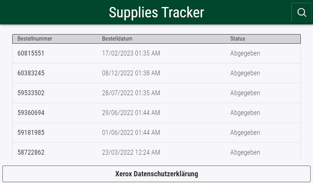 962da2c8-79e5-41a4-bec6-9c4713114eed Liste der Supplies Bestellaufträge