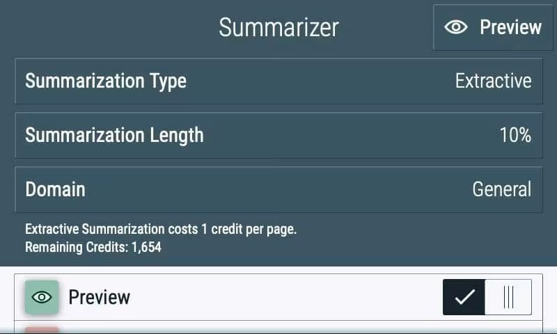 Bildschirm der Xerox® Summarizer-App Bildschirm der Xerox® Summarizer-App
