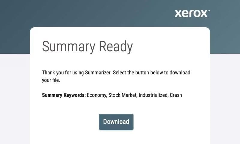 Download-Bildschirm der Xerox® Summarizer-App Download-Bildschirm der Xerox® Summarizer-App