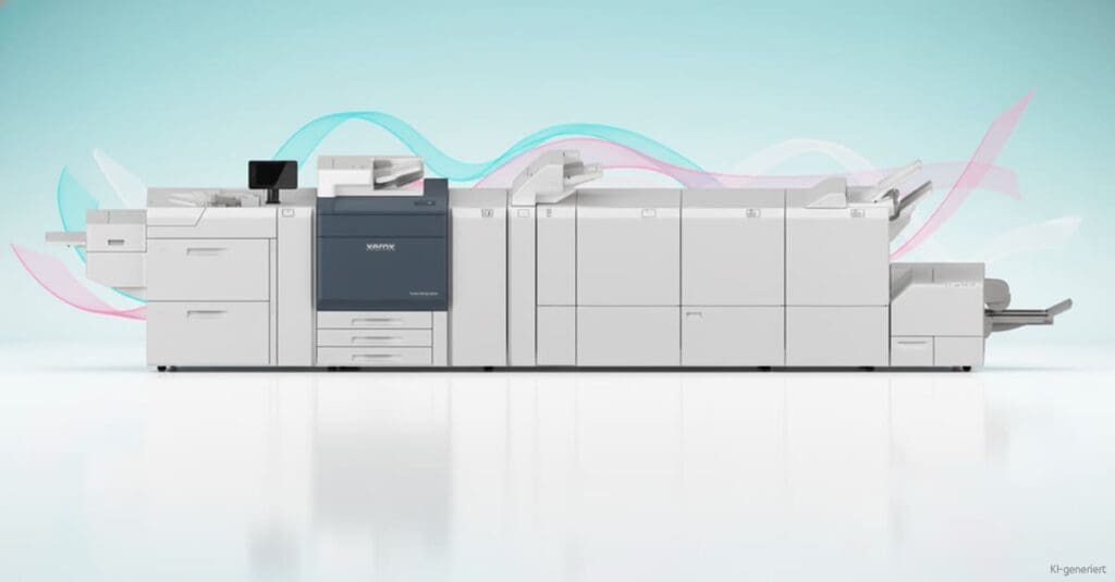 Xerox Proficio PX300 und PX500 Produktionsdrucksysteme im modernen Studiolicht, gezeigt von Team Jansen – Hochgeschwindigkeitsdruck in Ultra-HD und Beyond-CMYK-Farben